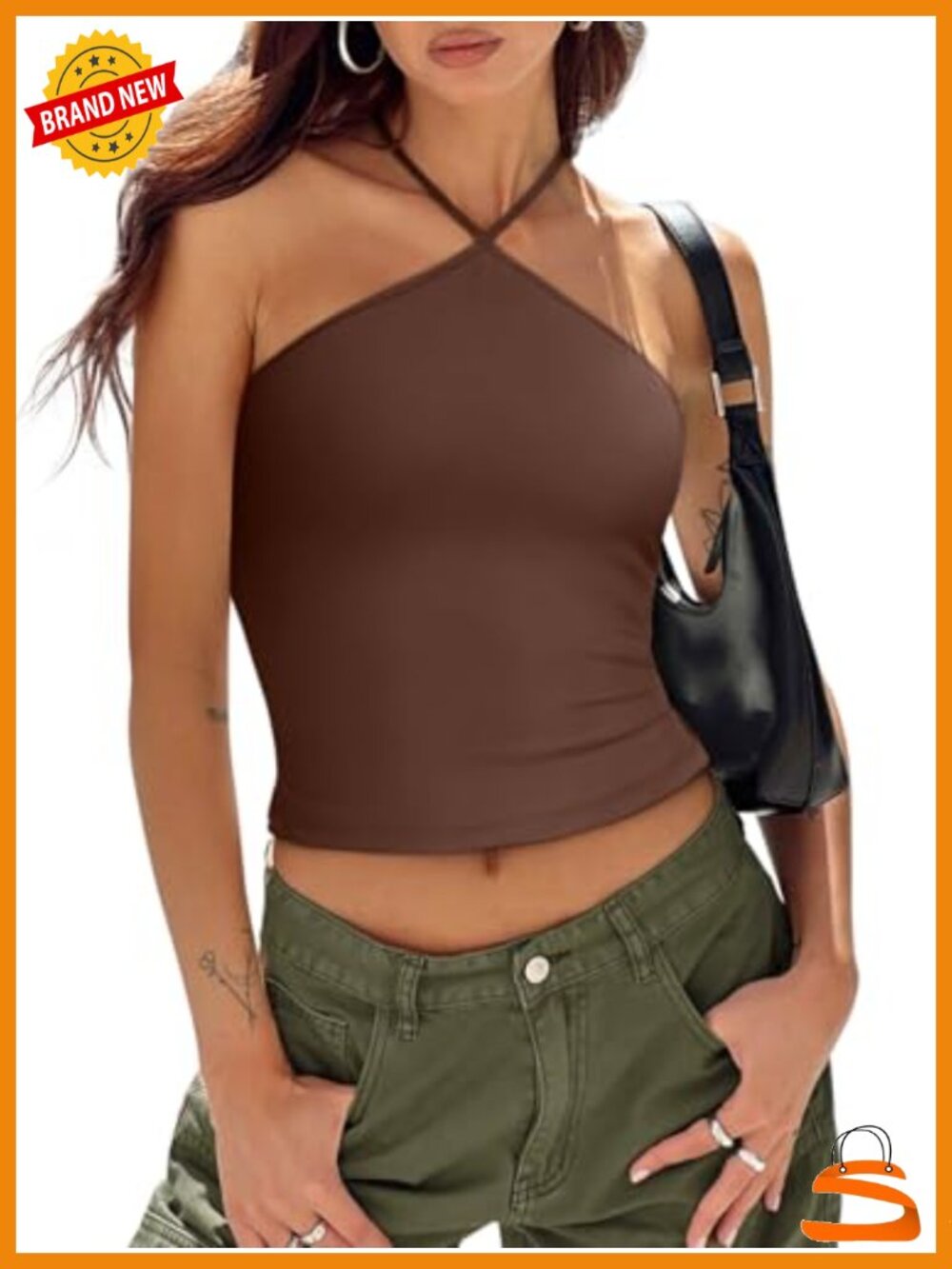 Criss Cross Halter Tank Top Backless Double Lined Crop Top Sleeveless